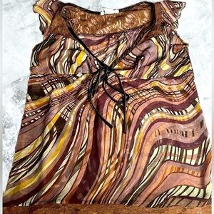 PURPLE & BROWN VINTAGE Y2K LACE CAMI RUFFLE SHORT SLEEVE TOP